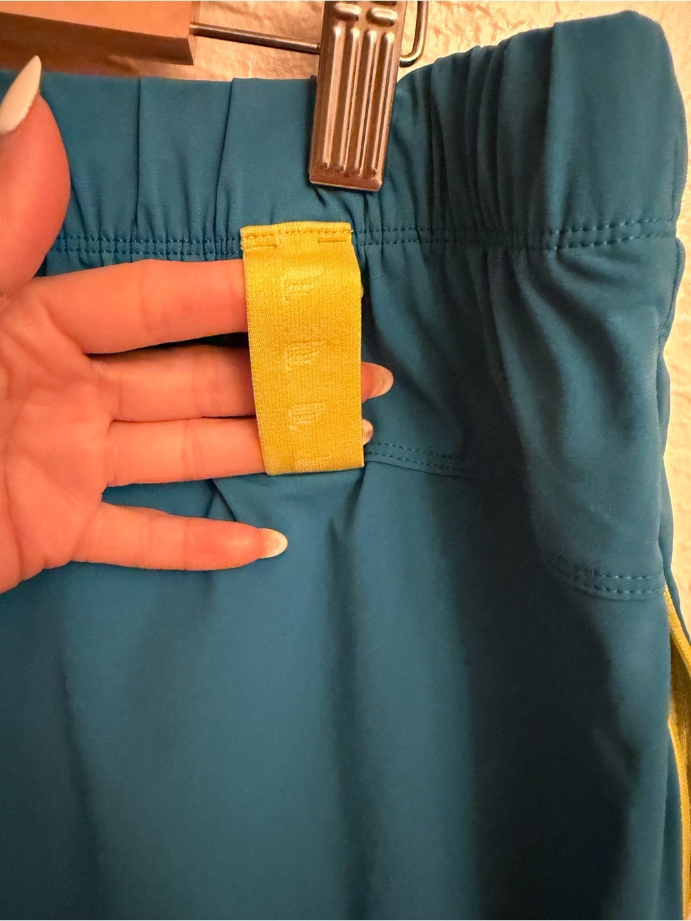 Fabletics Teal Athletic Shorts with Yellow Drawstring - Picture 7 of 9